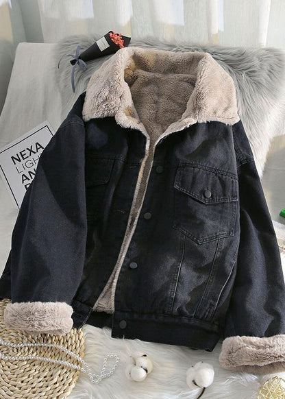 Warm Blue Coat Jacket Spring Lapel Pockets Coat