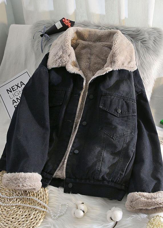 Warm Blue Coat Jacket Spring Lapel Pockets Coat