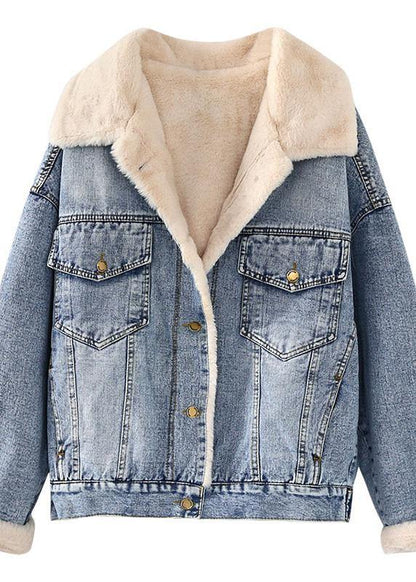 Warm Blue Coat Jacket Spring Lapel Pockets Coat