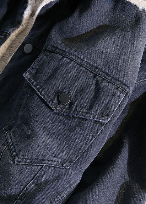 Warm Blue Coat Jacket Spring Lapel Pockets Coat