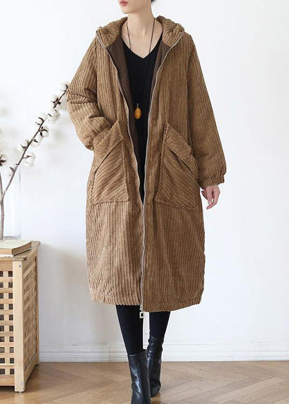 Warm Winter Jacket Hoodedovercoat Khakicorduroy Warm Winter Coat