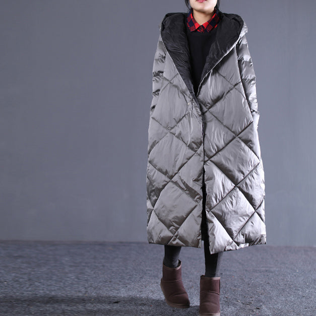 Warm Gray Fall Outfits Loose Fitting Hooded Cotton Coat New Pockets Zippered Winter Outwear