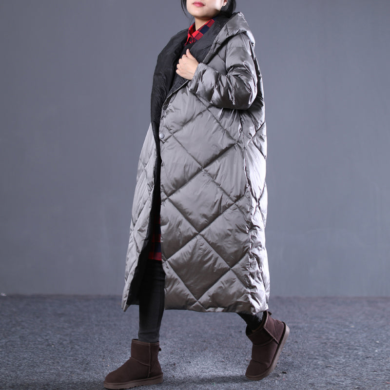 Warm Gray Fall Outfits Loose Fitting Hooded Cotton Coat New Pockets Zippered Winter Outwear