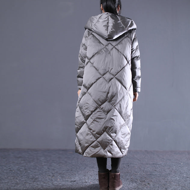 Warm Gray Fall Outfits Loose Fitting Hooded Cotton Coat New Pockets Zippered Winter Outwear
