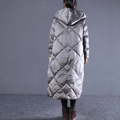 Warm Gray Fall Outfits Loose Fitting Hooded Cotton Coat New Pockets Zippered Winter Outwear