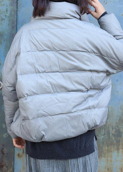 Warm Gray Overcoat Clothing Winter Jacket Stand Collar Big Pockets Short Winter Outwear
