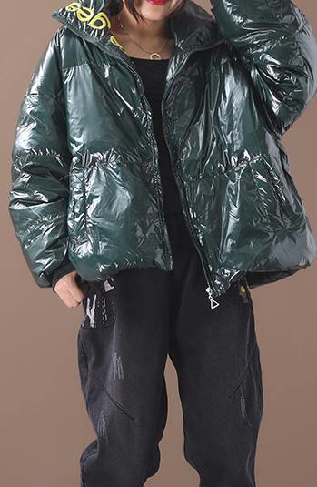 Warm Green Duck Down Coat Snow Jackets Hooded Stand Collar Overcoat