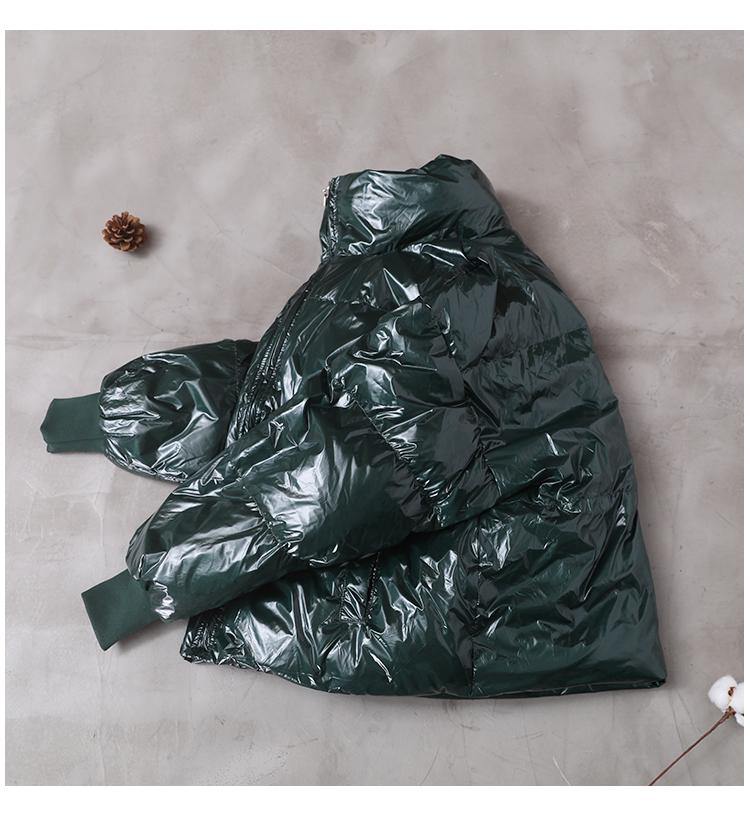 Warm Green Duck Down Coat Snow Jackets Hooded Stand Collar Overcoat