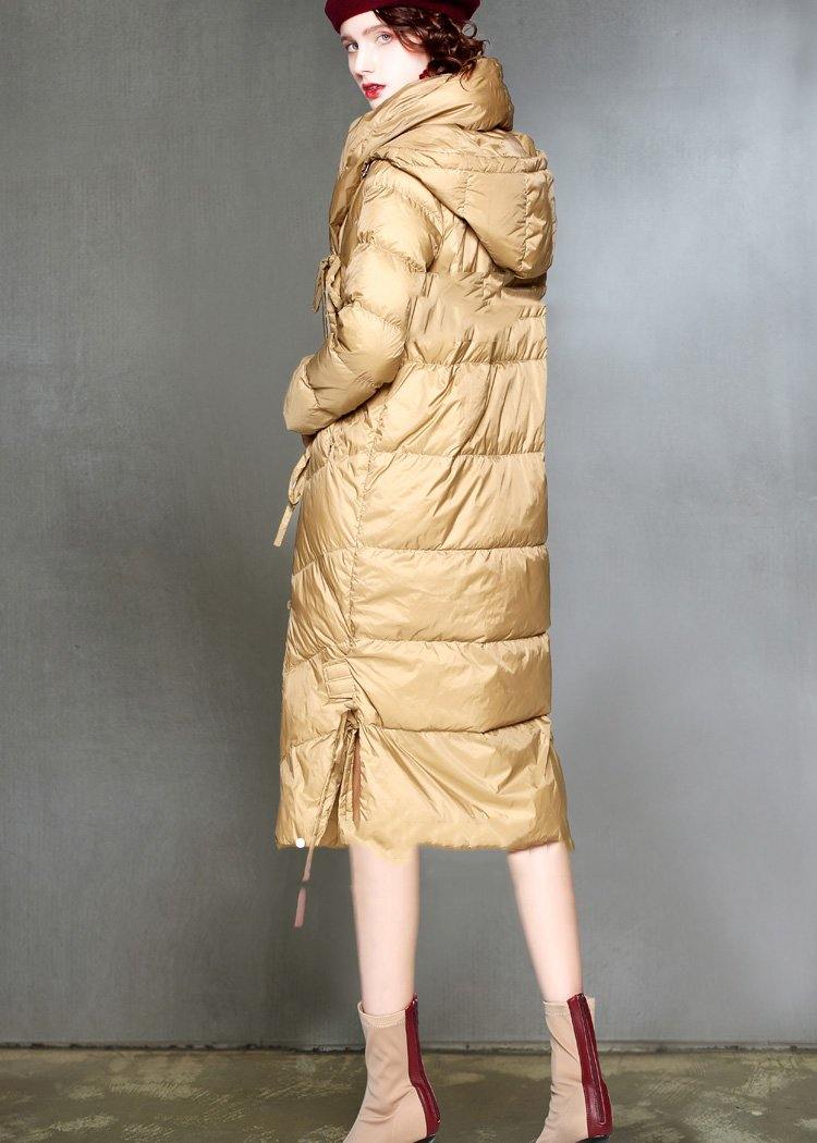 Warm Khaki Down Coat Winter Clothing Hooded Parka Drawstring Warm Overcoat