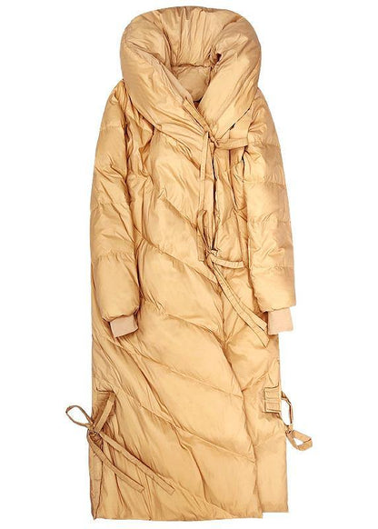 Warm Khaki Down Coat Winter Clothing Hooded Parka Drawstring Warm Overcoat
