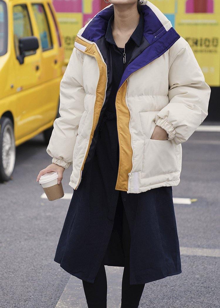 Warm Nude Parka Loose Fitting Warm Stand Collar Pockets Winter Coat