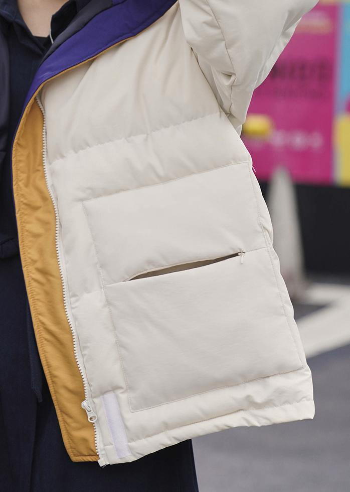 Warm Nude Parka Loose Fitting Warm Stand Collar Pockets Winter Coat