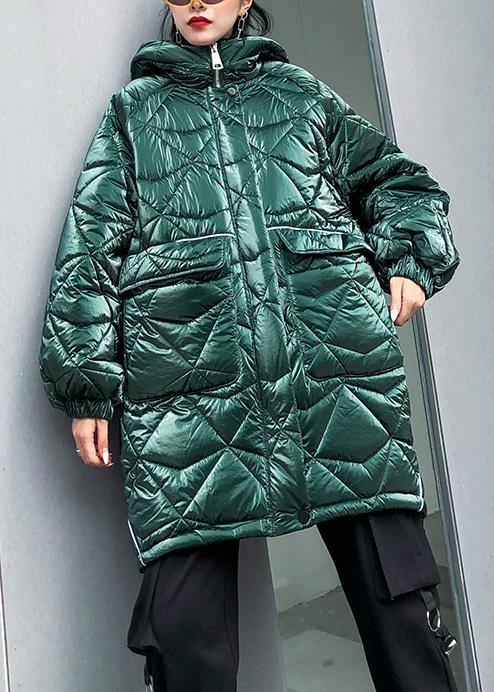 Warm Oversize Jackets & Coats Hooded Coats Green Asymmetric Drawstring Hem Parka