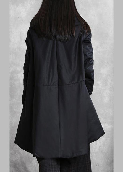 Warm Oversize Down Jacket Overcoat Black V Neck Pockets Coats