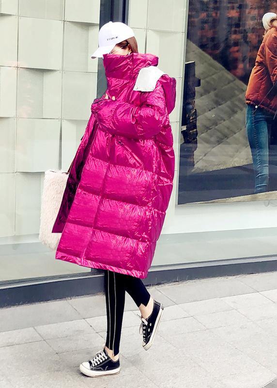 Warm Oversize Winter Jacket Coats Rose Hooded Zippered Down Jacket Woman