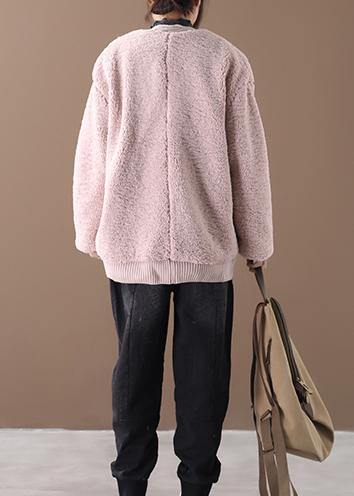 Warm Oversized Warm Winter Coat Outwear Pink V Neck Thick Winter Jacket