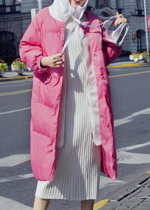 Warm Pink Down Coat Winter Loose Fitting Down Jacket Hooded Drawstring Fine Coats
