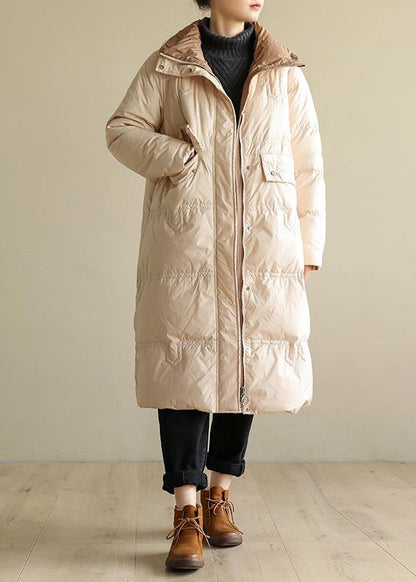 Warm Jackets & Coats Stand Collar Winter Outwear Beige Patchwork Coats