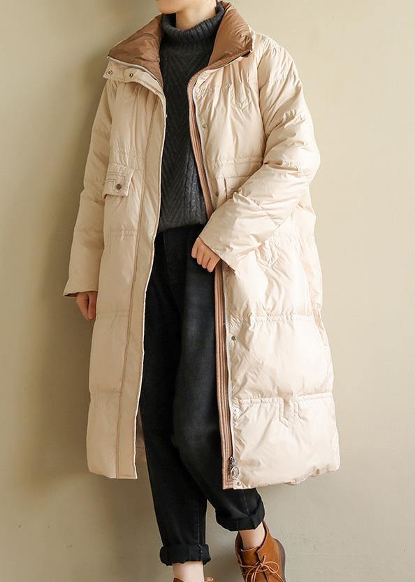 Warm Jackets & Coats Stand Collar Winter Outwear Beige Patchwork Coats