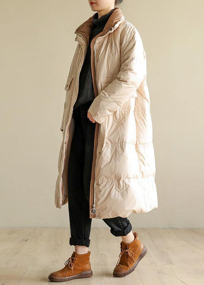 Warm Jackets & Coats Stand Collar Winter Outwear Beige Patchwork Coats