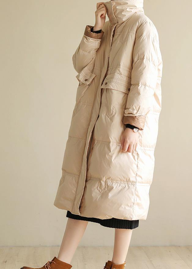 Warm Jackets & Coats Stand Collar Winter Outwear Beige Patchwork Coats