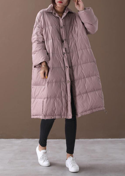 Warm Down Jacket Coats Pink Stand Collar Large Pockets Duck Down Coat