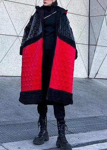Warm Down Jacket Hooded Coats Red Patchwork Outfit
