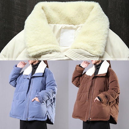 Warm Down Jacket Lapel Coats Chocolate Pockets Zippered Winter Parkas