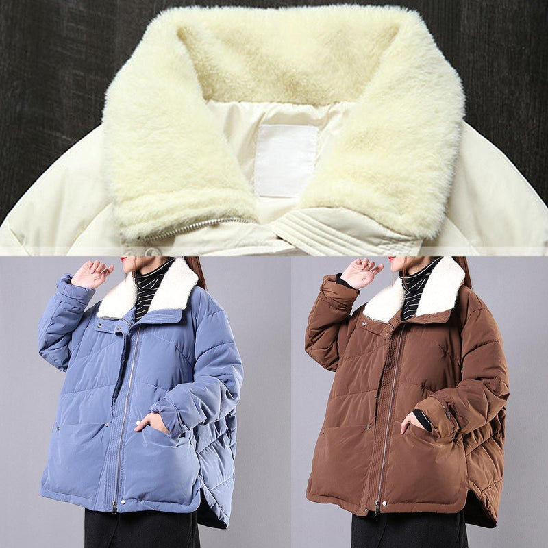Warm Down Jacket Lapel Coats Chocolate Pockets Zippered Winter Parkas