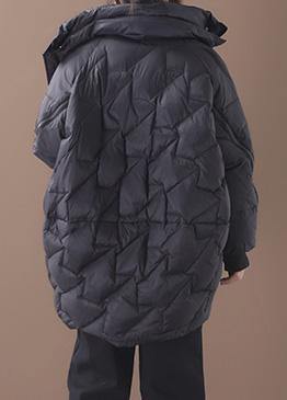 Warm Down Jacket Stand Collar Black Zippered Duck Down Coat