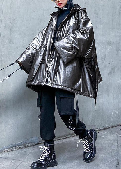 Warm Warm Winter Coat Hooded Coats Gray Drawstring Outwear