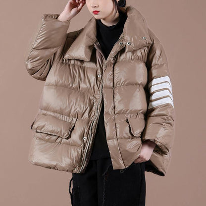 Warm Snow Jackets Overcoat Chocolate Stand Collar Zippered Goose Down Coat