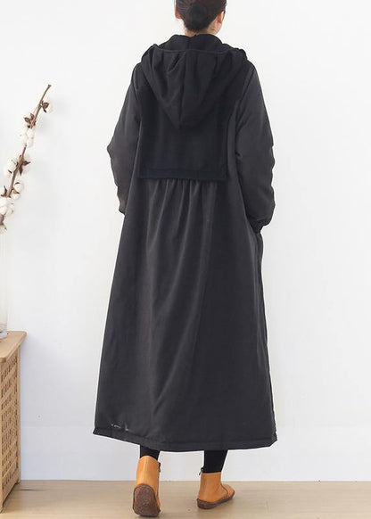 Warm Puffers Jackets Black Hooded Patchwork Parkas for Coats
