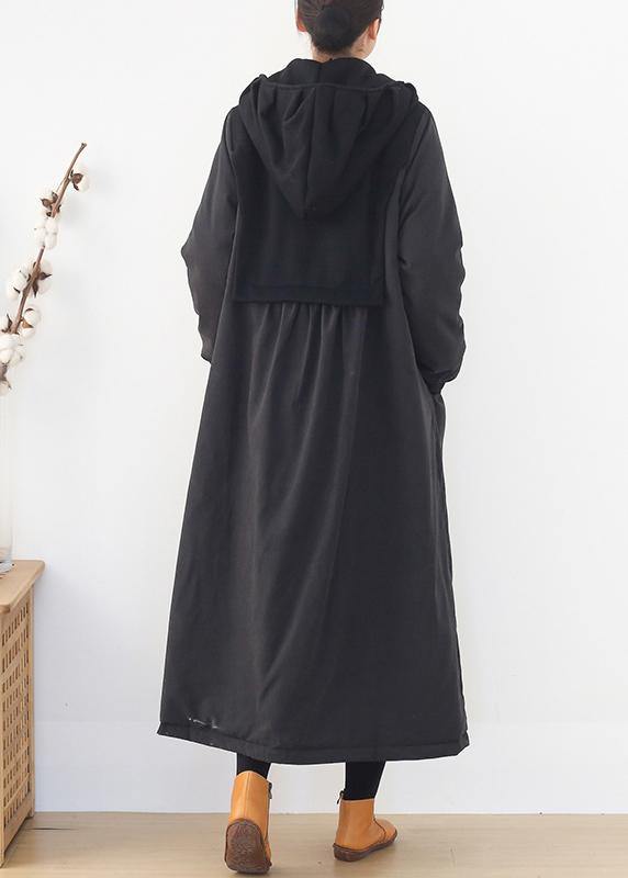 Warm Puffers Jackets Black Hooded Patchwork Parkas for Coats