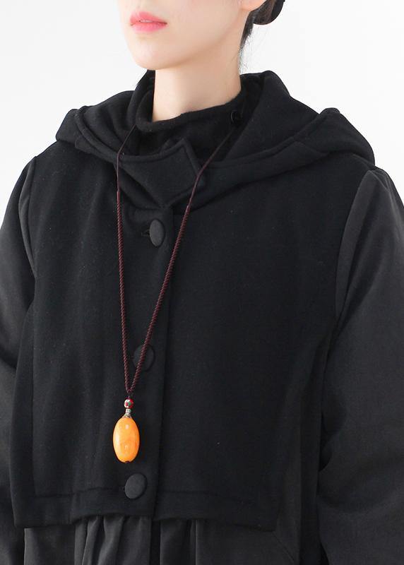 Warm Puffers Jackets Black Hooded Patchwork Parkas for Coats