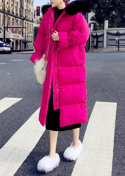 Warm Winter Jacket Overcoat Rose Hooded Zippered Duck Down Coat