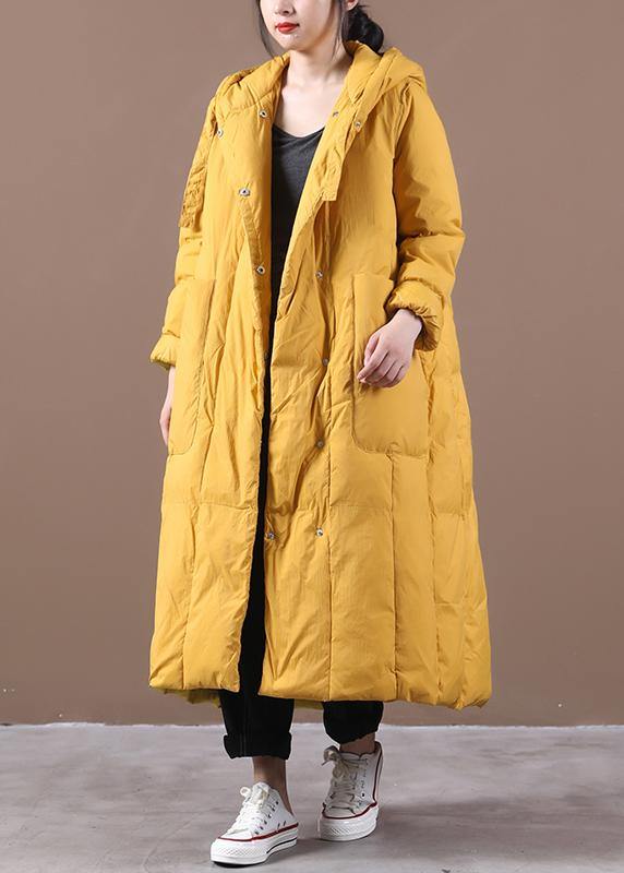Warm Yellow Warm Winter Coat Clothing Down Jacket Hooded Large Pockets Coats