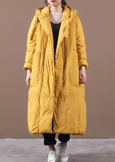 Warm Yellow Warm Winter Coat Clothing Down Jacket Hooded Large Pockets Coats