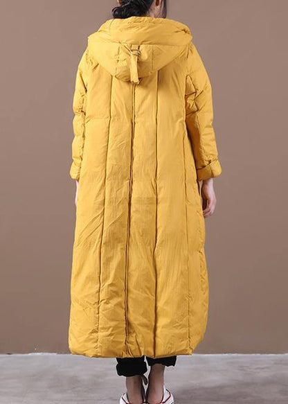 Warm Yellow Warm Winter Coat Clothing Down Jacket Hooded Large Pockets Coats