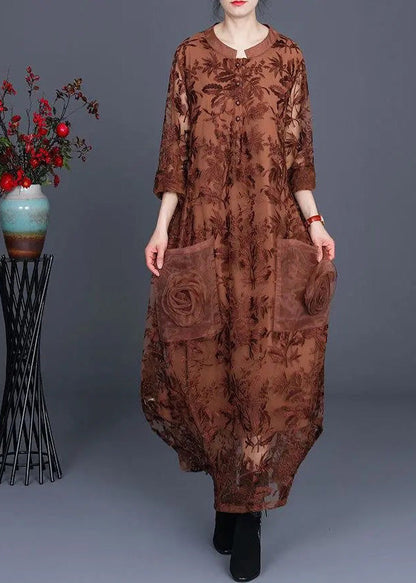 Italian Black Jacquard Long Lace Dress Spring Maxi Dress