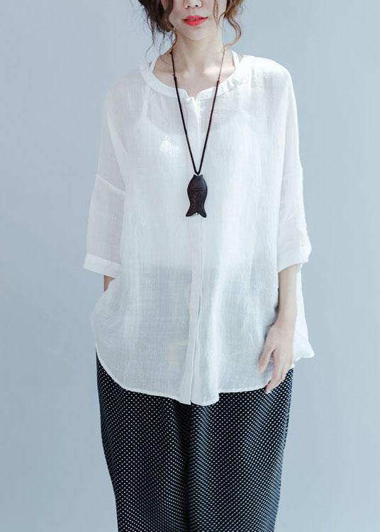 White Button Loose Fall Blouses Three Quarter Sleeve
