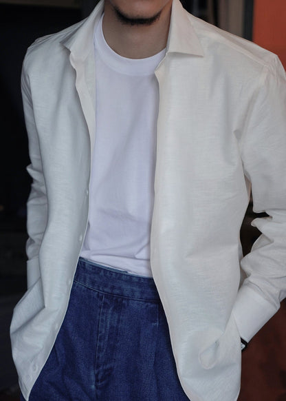 White Button Loose Linen Fall Men Shirts Peter Pan Collar
