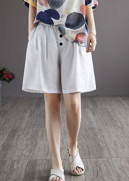 White Button Wide Leg Shorts