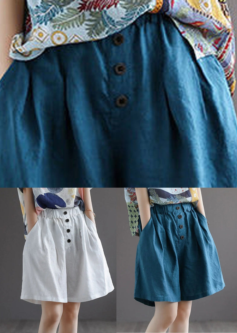 White Button Wide Leg Shorts