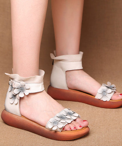 White Chunky Cowhide Leather Splicing Walking Sandals