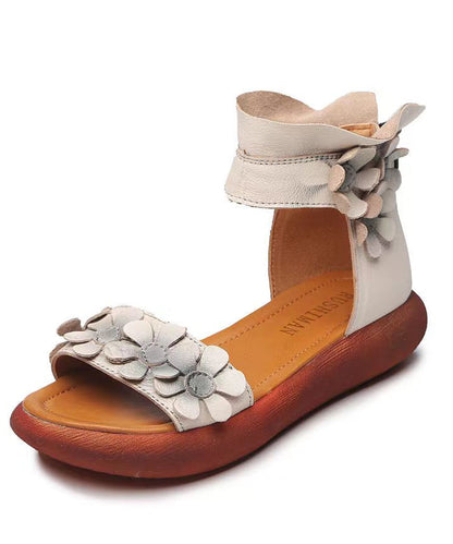 White Chunky Cowhide Leather Splicing Walking Sandals