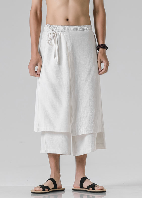 White Elastic Waist Crop Straight Pants