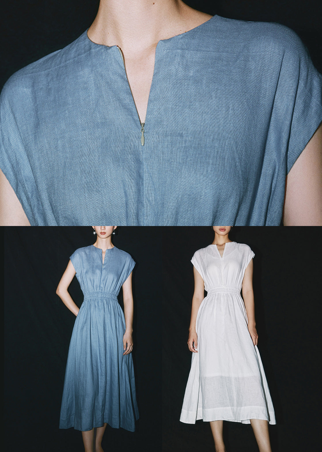 White Elastic Waist Linen Maxi Dress Short Sleeve