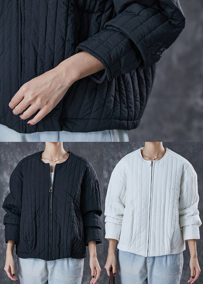 White Fine Cotton Filled Jacket O-neck Zip Up Spring