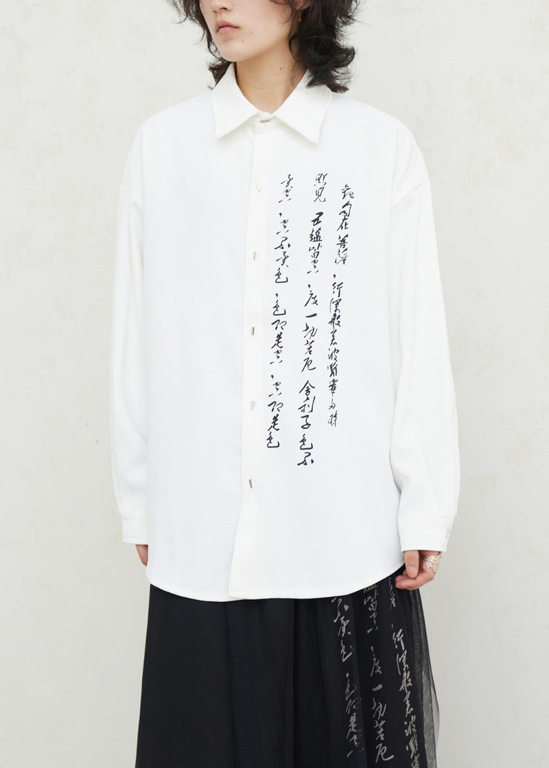 White Graphic Print Button Top Fall